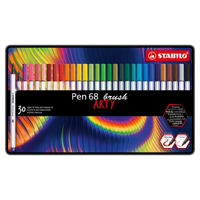 STABILO Pen 68 Brush - Viltstift - ARTY - Metalen Set 30 Stuks