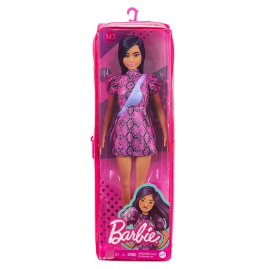 Barbie-Puppe Fashionistas-Puppe – Rosa Kleid mit Aufdruck