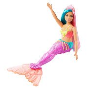 Lobbes Barbie Dreamtopia Zeemeermin met Roze en Blauw Haar aanbieding