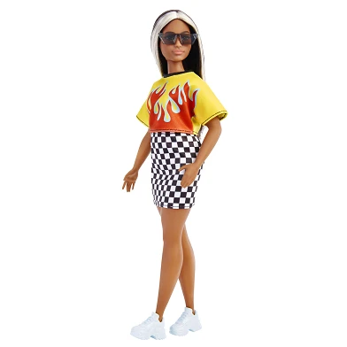 Barbie Fashionista Pop - Geel Topje en Geblokt Rokje