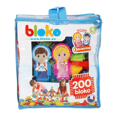 Blocs de construction Bloko Nopper avec 2 figurines dans un sac de rangement, 200 pcs.