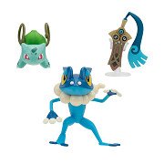 Ensemble de figurines Pokémon Batte - Honedge, Bulbasaur, Frogadier, 3 pièces.