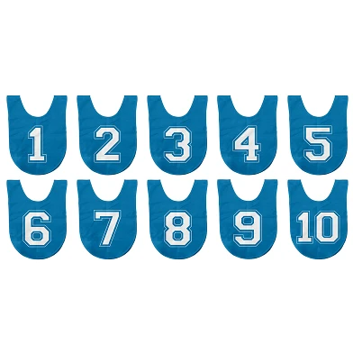 Gilets de sport bleus avec chiffres, 10 pcs.