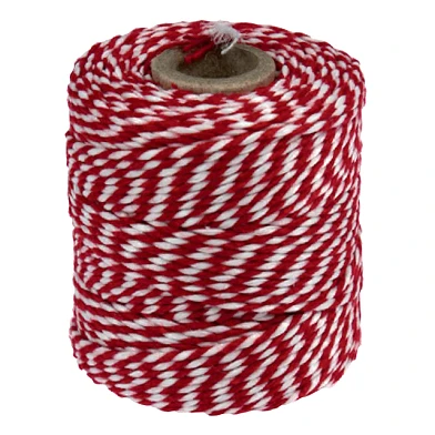 Corde en coton 45 mètres 50gr rouge/blanc