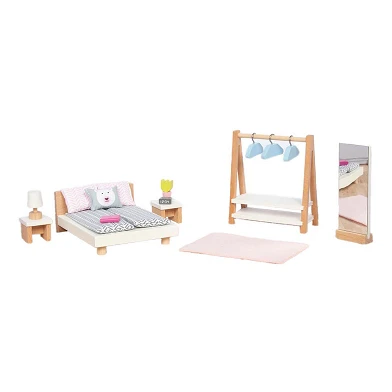 Chambre à coucher de meubles de poupée en bois Goki , 18 pièces.