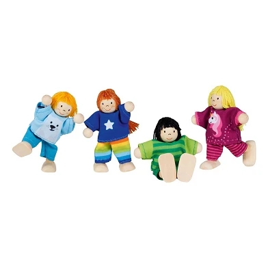 Goki Puppenhaus-Puppen aus Holz, flexibel, für Kinder, 4-tlg.