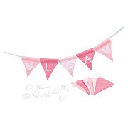 Guirlande de fanions en tissu Goki Make Pink avec 10 drapeaux et personnages de l'alphabet