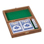 Boîte à cartes à jouer en bois Goki avec 5 dés et 2 jeux de cartes
