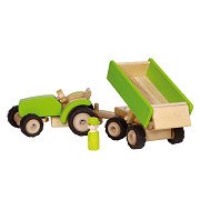 Goki Holztraktor Grün mit Anhänger
