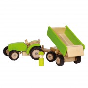 Holztraktor Grün mit Anhänger
