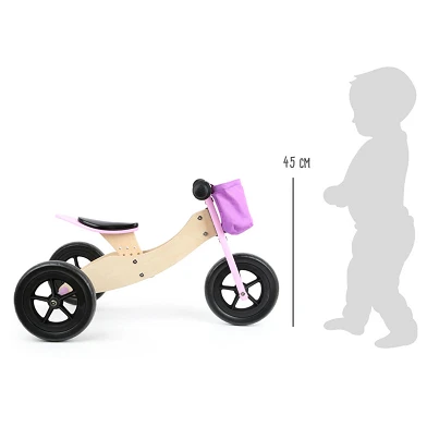 Small Foot - Tricycle et Draisienne en Bois 2en1 Maxi Rose