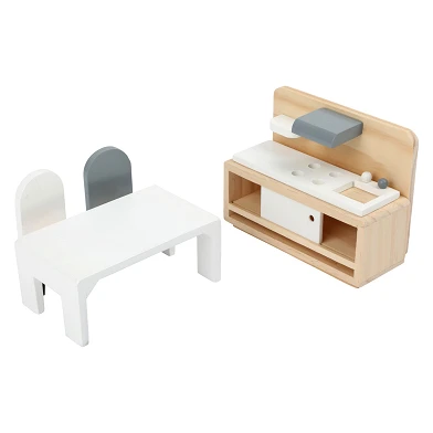 Small Foot - Ensemble complet de meubles de maison de poupée en bois, 28dlg.