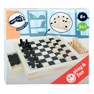 Small Foot - Boîte de jeu 3 en 1 Chess Checkers Mill Game
