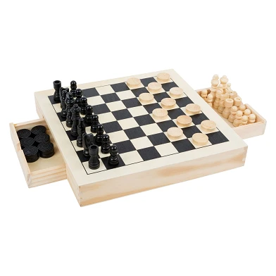 Small Foot - Boîte de jeu 3 en 1 Chess Checkers Mill Game