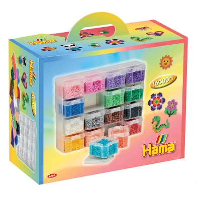 Hama Boîte de rangement pour perles thermocollantes avec 16 couleurs de perles