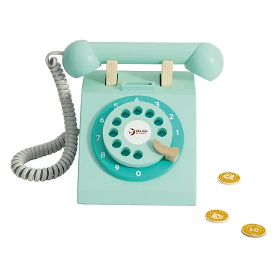 Téléphone rétro en bois Classic World Turquoise