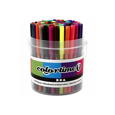 Seau avec 100 stylos, 18 couleurs