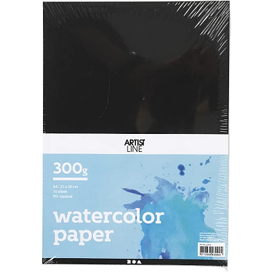 Aquarelpapier Zwart A4 300gr, 10 Vellen