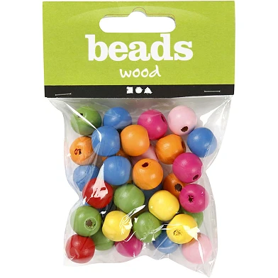 Mélange de perles en bois 12 mm, 40 pièces.