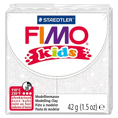 Fimo Kids Modelliermasse Weiß Glitzer, 42gr
