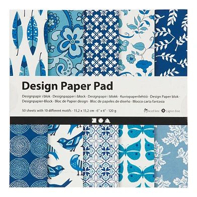 Designpapierblock Blau, 50 Blatt