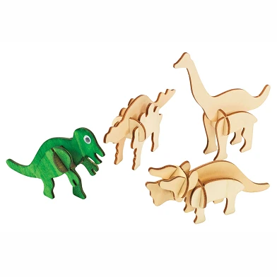 Colorations - Créez et décorez votre puzzle dinosaure 3D en bois, lot de 4