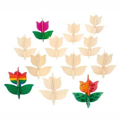 Colorations - Fabriquez et décorez votre propre tulipe en bois, lot de 12