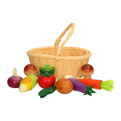 Légumes en bois dans un panier pique-nique, 11 pcs.
