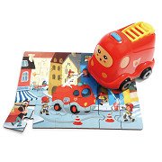 Holzpuzzle Feuerwehr mit Feuerwehrauto, 24tlg.