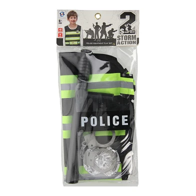 Polizei-Set mit Schläger und Handschellen, 4-tlg.