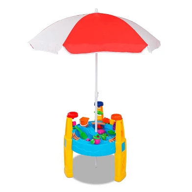 Aire de jeux de sable et d'eau avec parasol