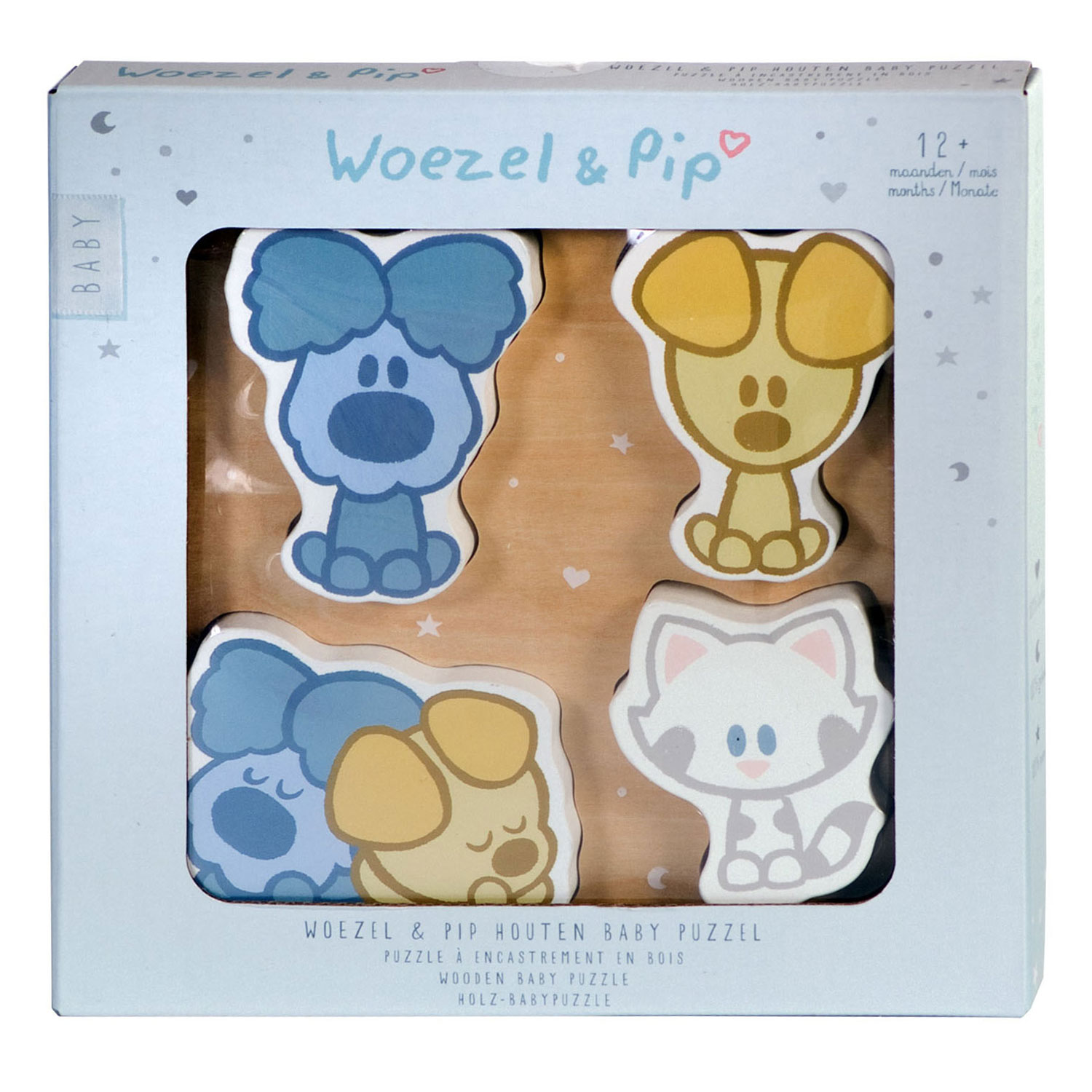 Woezel en Pip Baby Houten Puzzel, 4st.