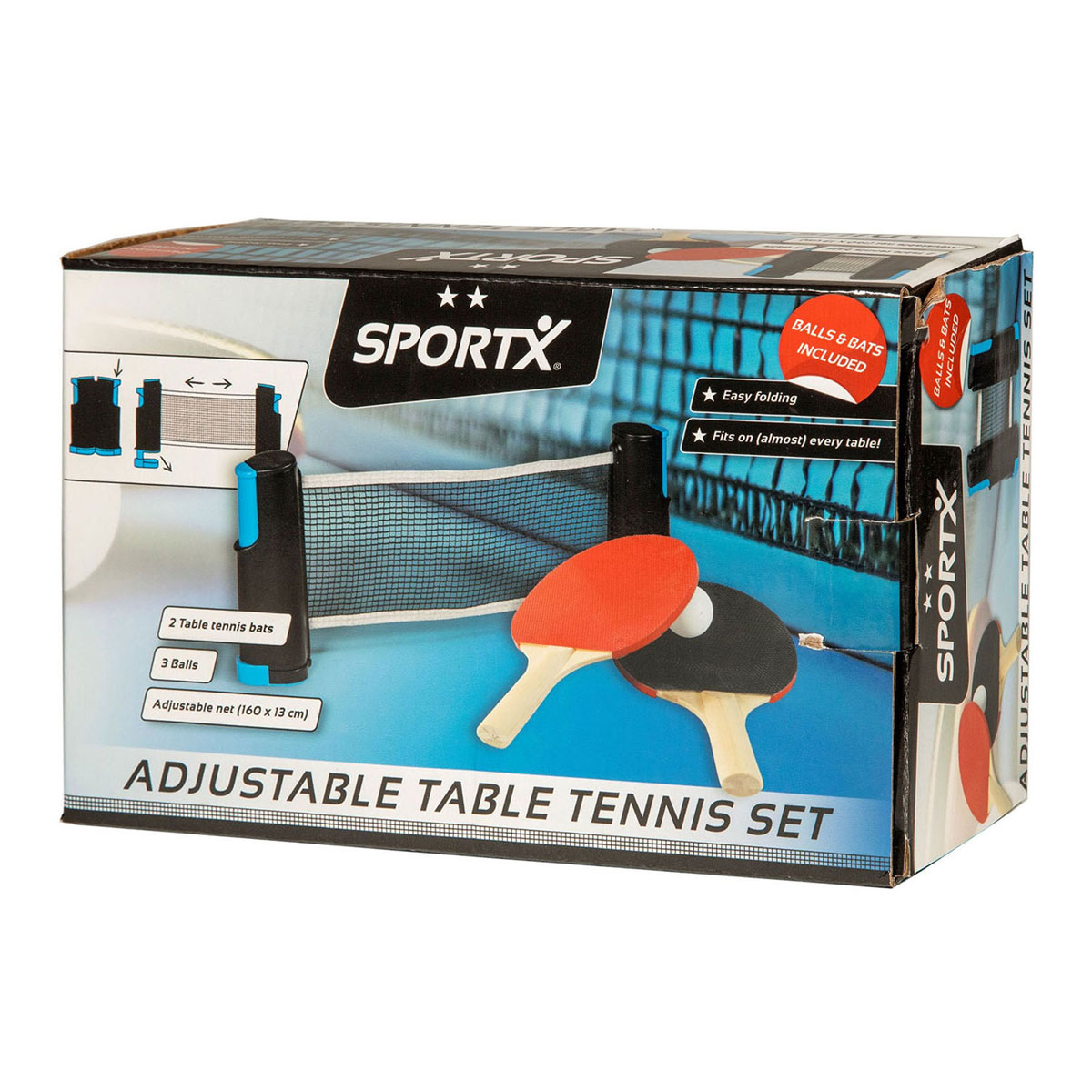 Filet de tennis de table enroulable SportX avec 2 raquettes