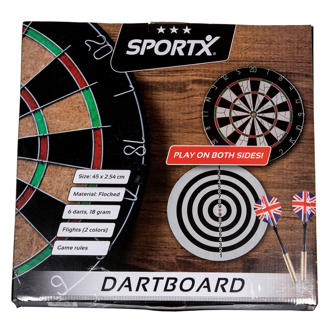 SportX beflockte Dartscheibe mit 6 Darts