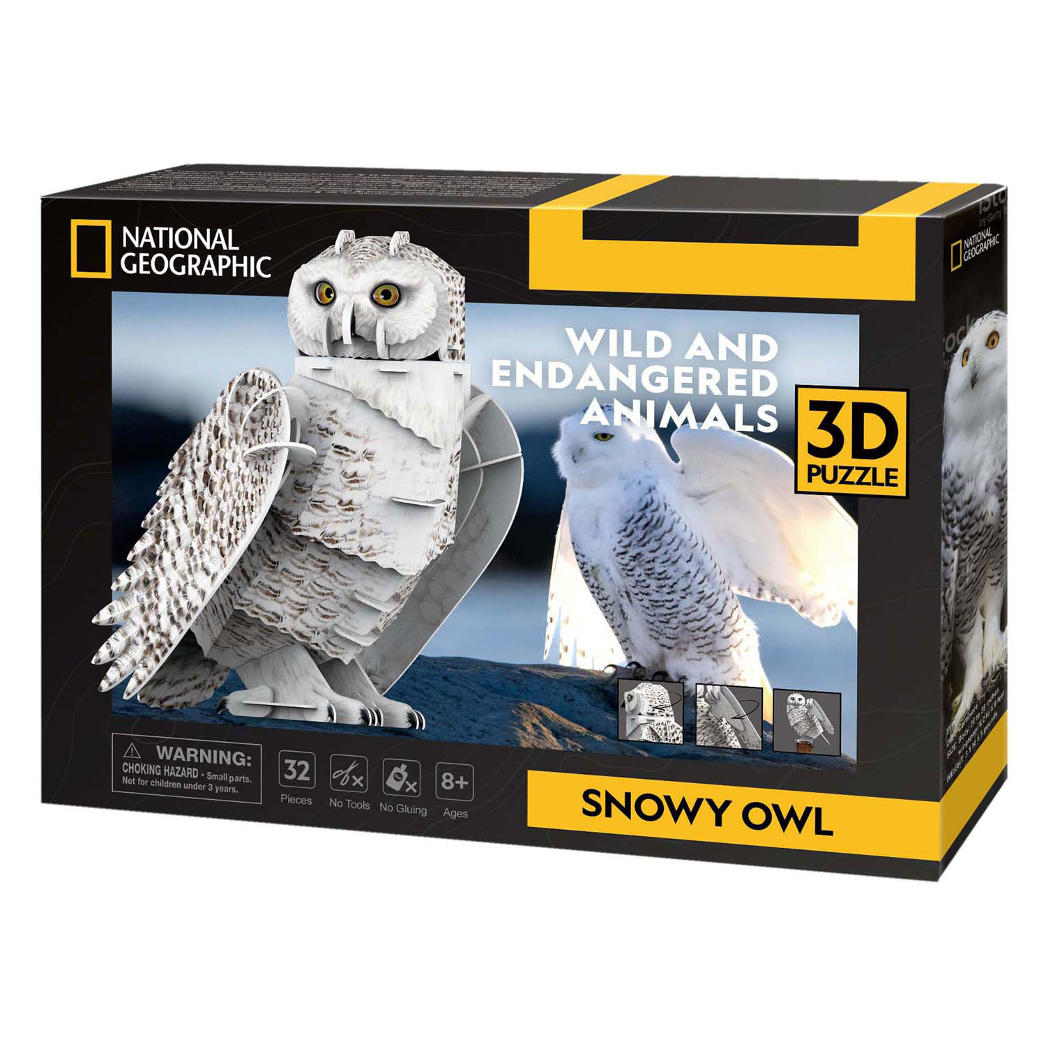 Puzzle 3D cubique amusant Chouette des neiges de National Geographic