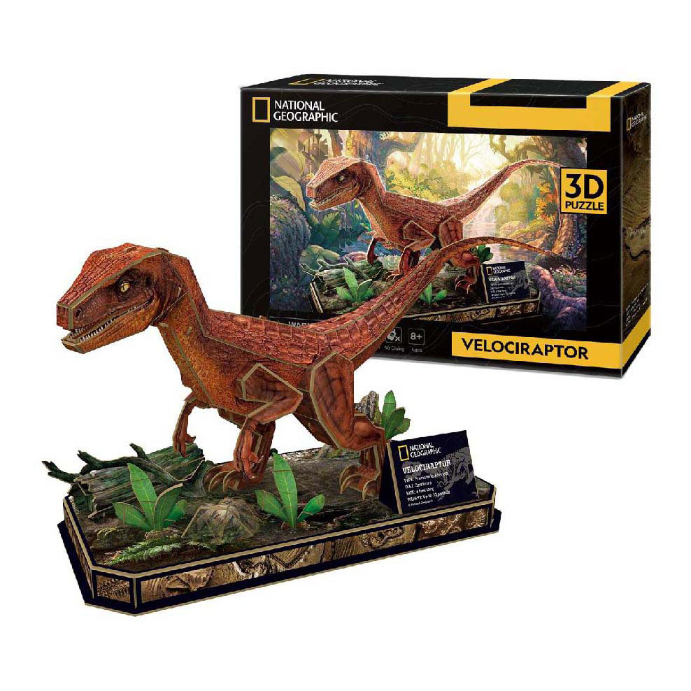 Puzzle 3D cubique amusant Vélociraptor National Geographic