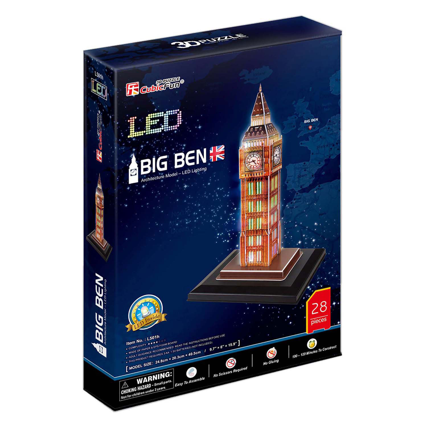 Puzzle 3D cubique amusant BIG Ben avec éclairage LED