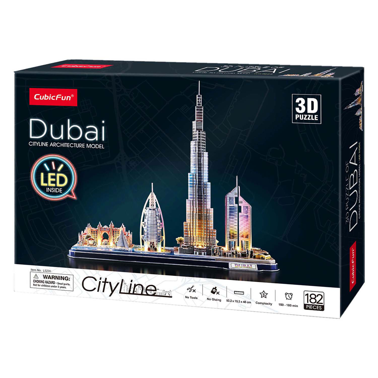 Puzzle 3D cubique amusant City Line Dubaï avec éclairage LED