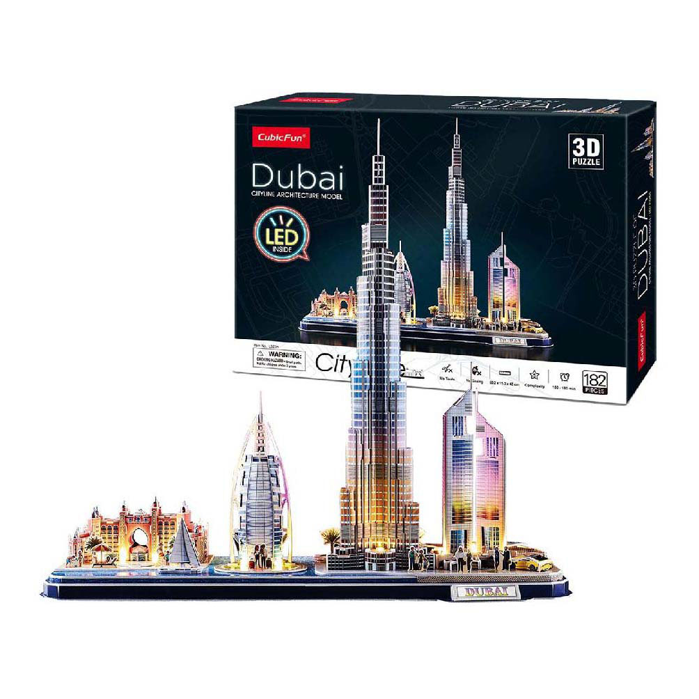 Puzzle 3D cubique amusant City Line Dubaï avec éclairage LED