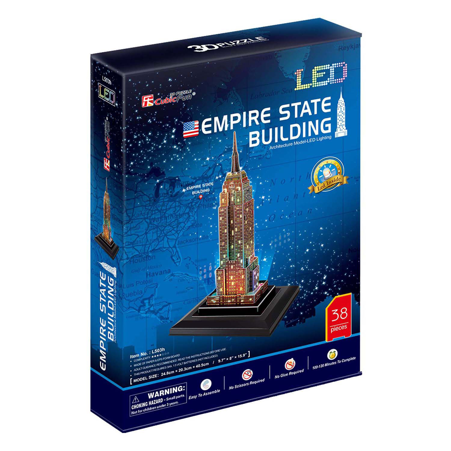 Puzzle 3D cubique amusant Empire State Building avec éclairage LED