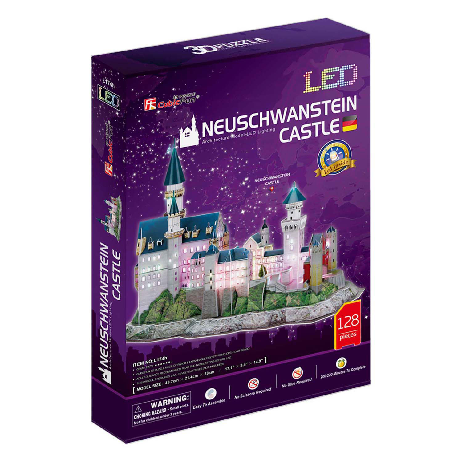 Puzzle 3D cubique amusant Château de Neuschwanstein avec éclairage LED