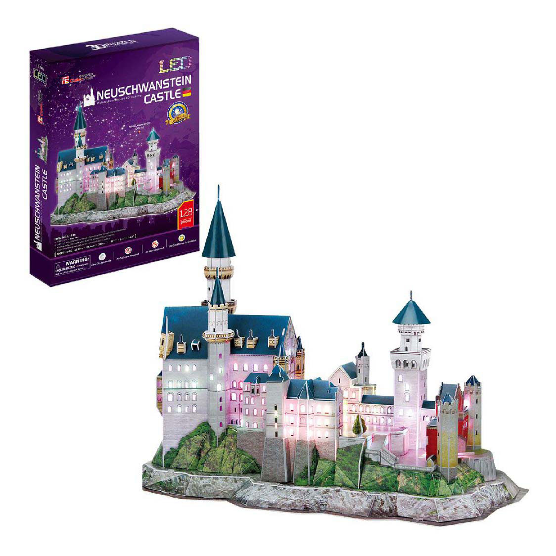 Puzzle 3D cubique amusant Château de Neuschwanstein avec éclairage LED