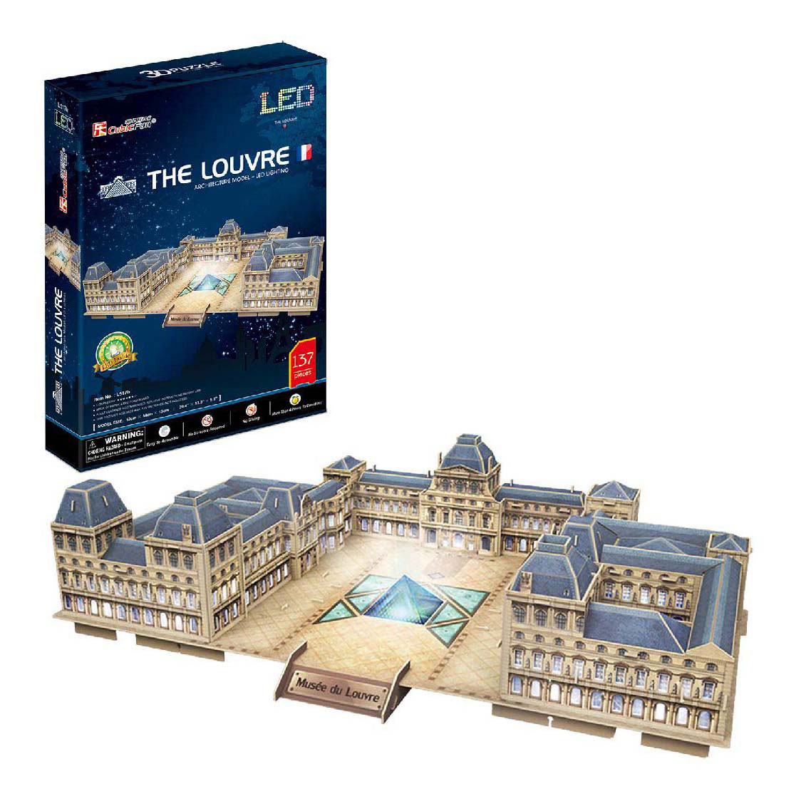 Puzzle 3D cubique amusant Le Louvre avec éclairage LED