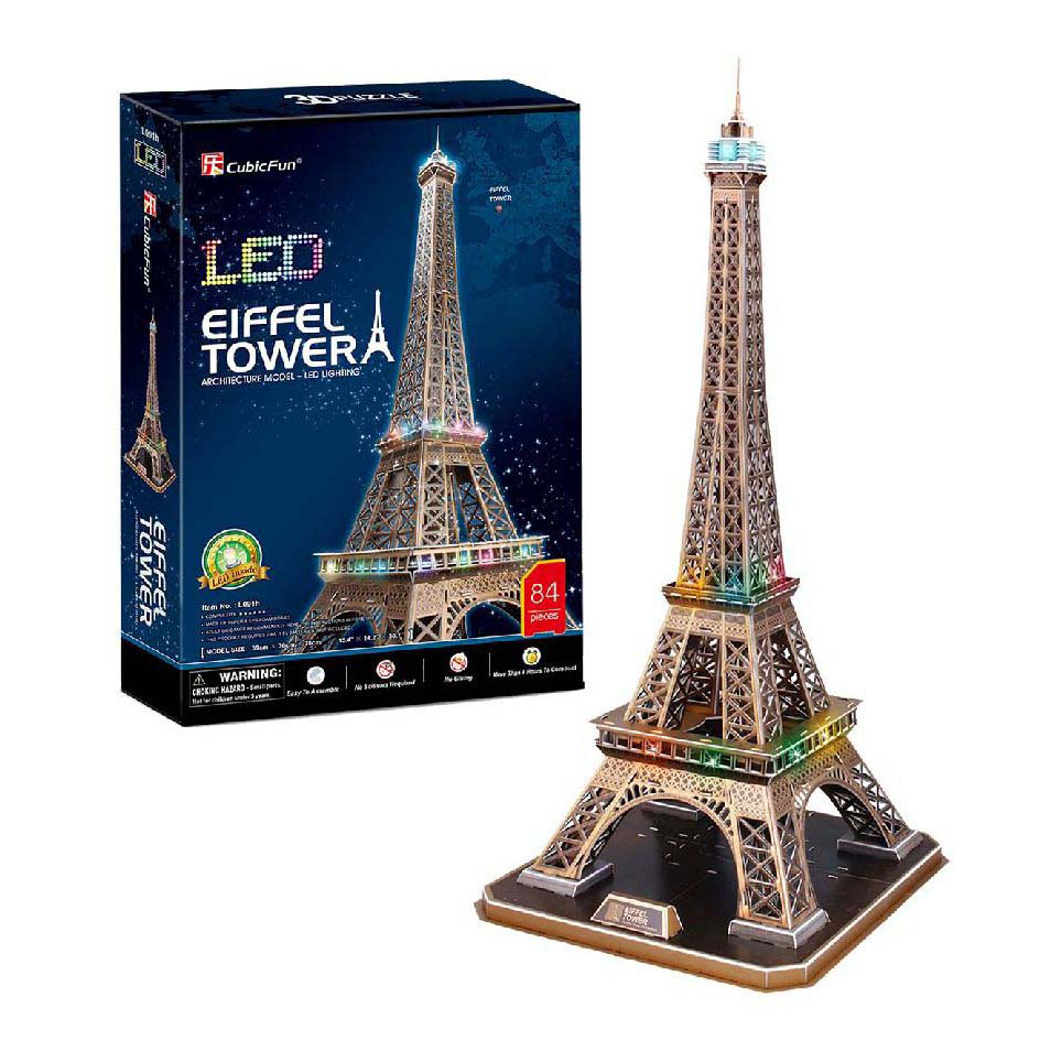 Puzzle 3D cubique amusant Tour Eiffel avec éclairage LED