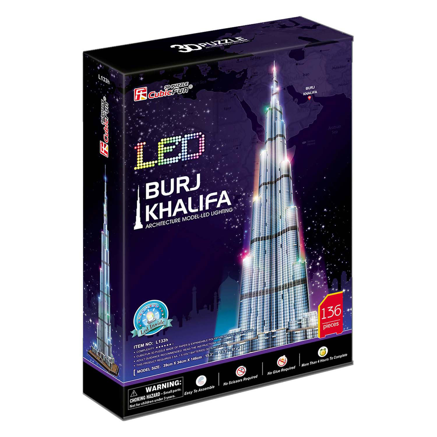 Puzzle 3D cubique amusant Burj Khalifa avec éclairage LED