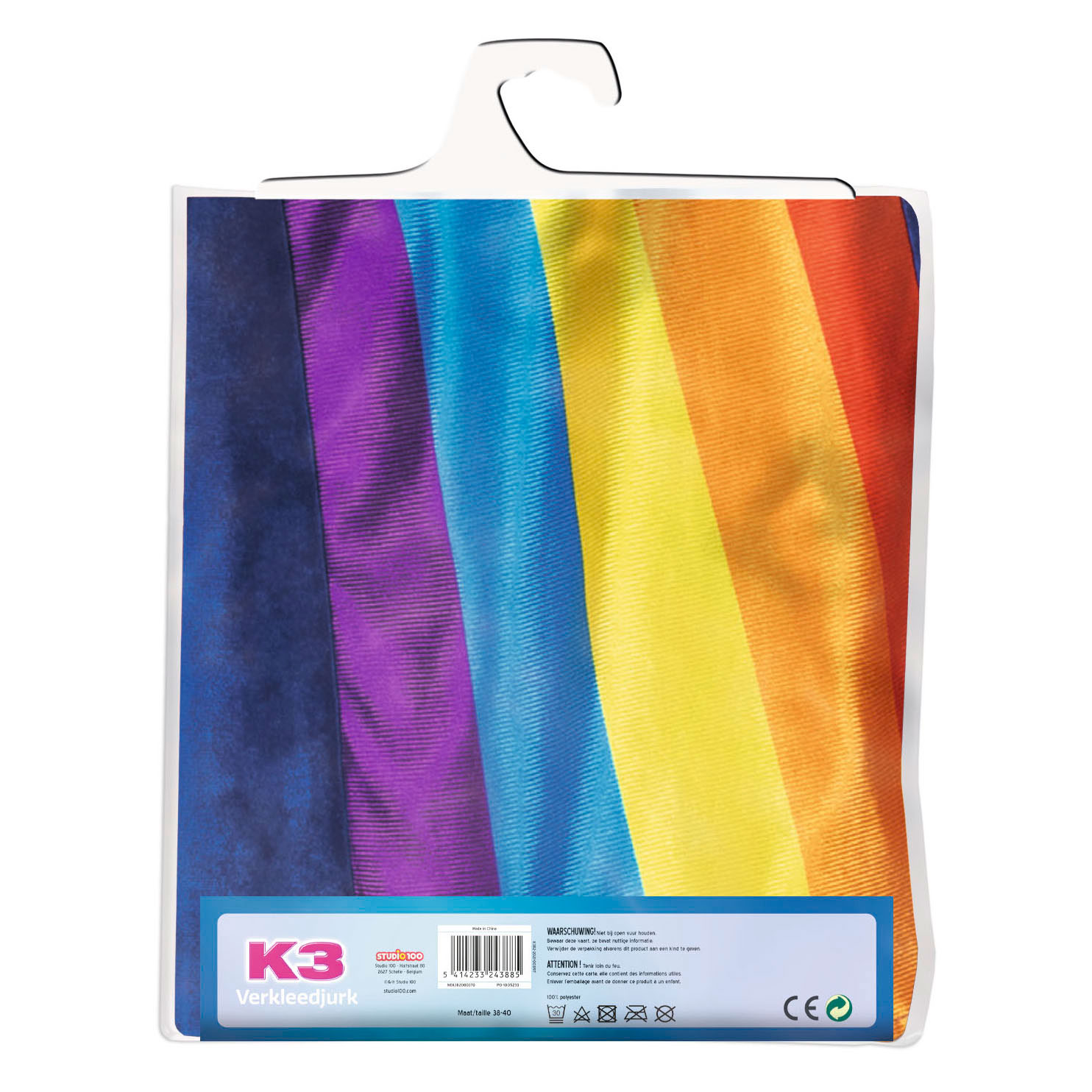K3 Verkleedjurk - Regenboog Blauw - Volwassen Maat 38-40