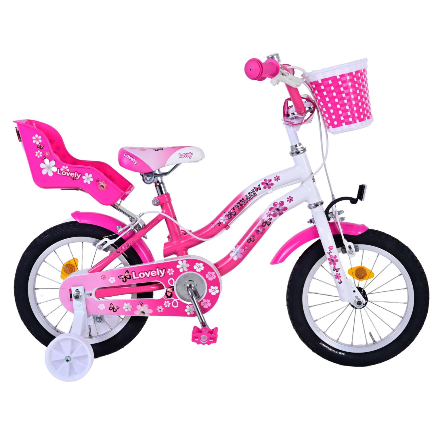 Volare Lovely Fiets - 14 inch - Roze Wit - Twee Handremmen