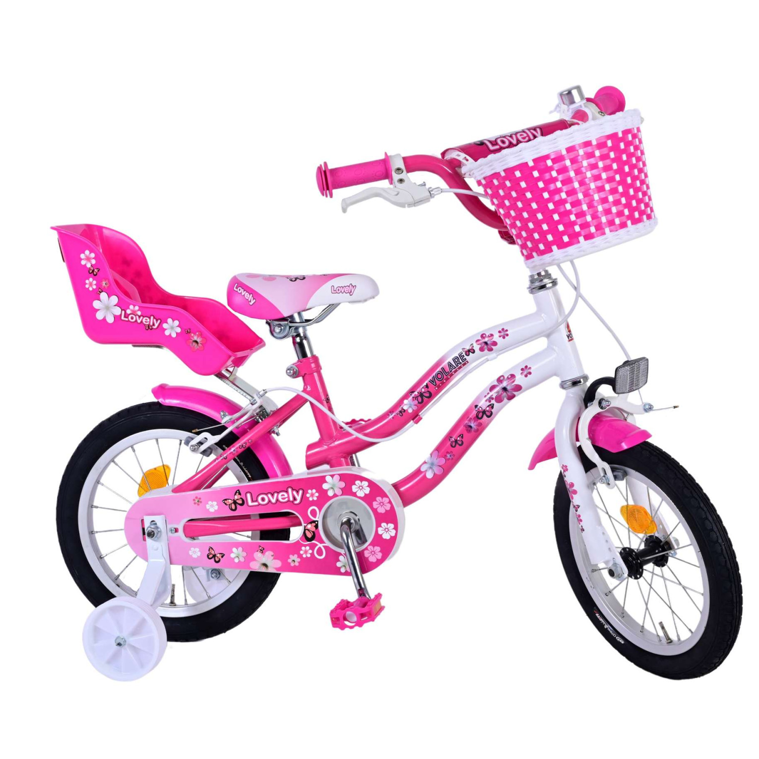 Volare Lovely Fiets - 14 inch - Roze Wit - Twee Handremmen