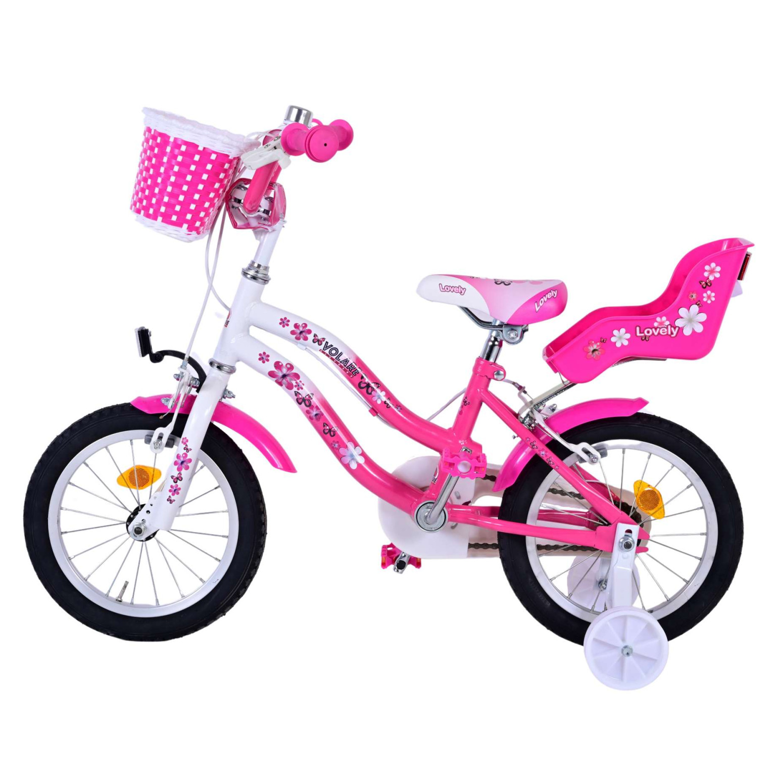 Volare Lovely Fiets - 14 inch - Roze Wit - Twee Handremmen