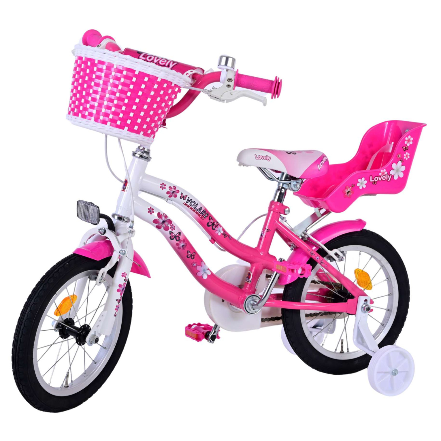 Volare Lovely Fiets - 14 inch - Roze Wit - Twee Handremmen